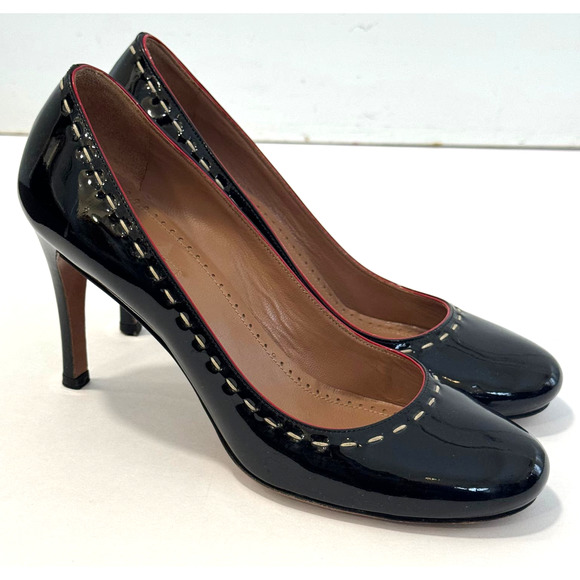 Alaia Black Patent Leather Pumps High Heels White Stitching Red Trim Size 36.5 - Picture 4 of 16